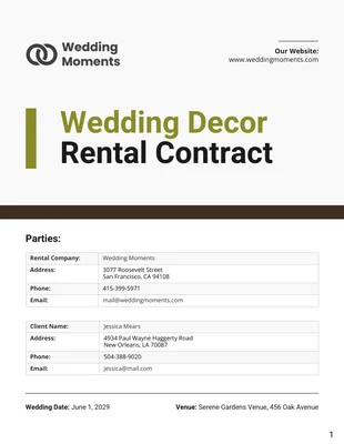 business  Template: Modello di contratto di noleggio di decorazioni per matrimoni