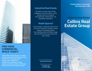business  Template: Blaue dreifach gefaltete Broschüre über Industrieimmobilien