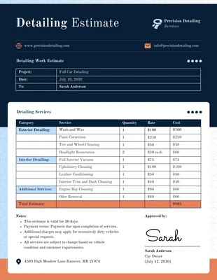 Free  Template: Plantilla de estimación detallada