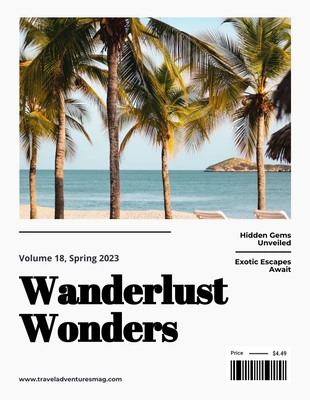 Free  Template: Couverture de magazine de voyage minimaliste blanc noir