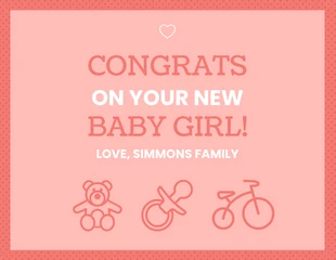 premium  Template: Tarjeta de felicitación de bebé rosa