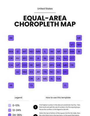 Free  Template: قالب مخطط خريطة الولايات المتحدة المتساوية المساحة