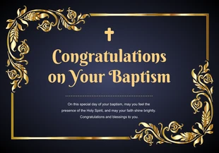Free  Template: بطاقة المعمودية السوداء والذهبية