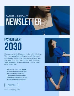 Free  Template: Light Blue Monochrome Modern Fashion Event Newsletter