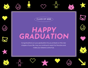 Free  Template: Lila Gelb und Rosa Pixel Happy Graduation Präsentation