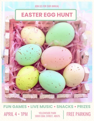 Free  Template: Folheto de caça aos ovos de Páscoa em tons pastéis