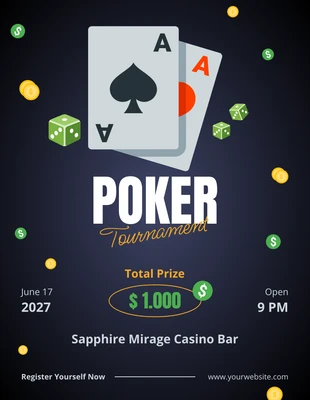 Free  Template: Dark Black Poker Tournament Flyer