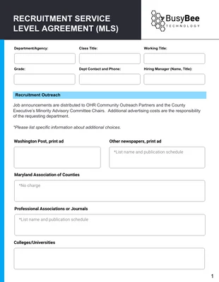 Free interactive Template: Recruitment Service Level Agreement HR Template