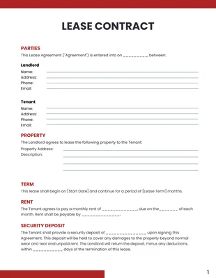 Free  Template: Red White Lease Contract