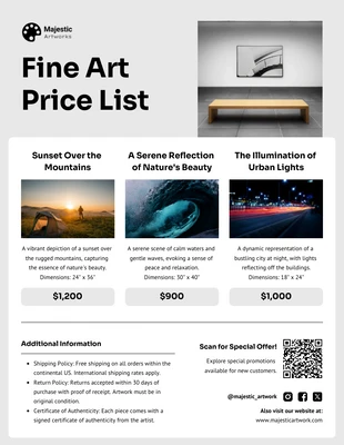 Free  Template: Fine Art Price List Template