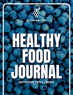 premium  Template: Couverture bleue de livre de journal alimentaire de nutrition saine
