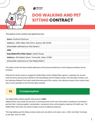 Free  Template: Modello di contratto per dog sitter e dog sitter