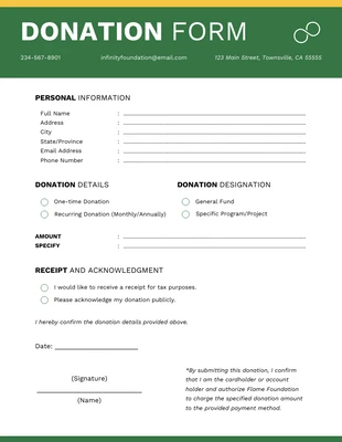 Free  Template: Formulário de doação moderno verde amarelo