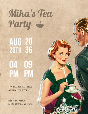 Free  Template: Convite marrom simples, vintage, clássico e retrô para festa do chá