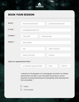 business  Template: Simple Minimalist Photography Appointment Form