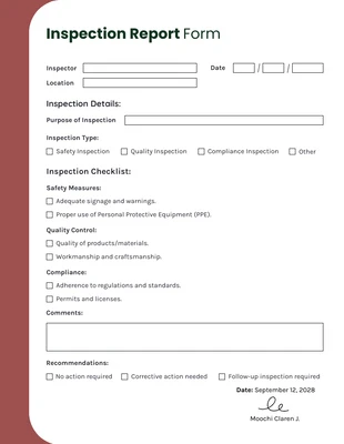 Free  Template: Formulários de inspeção simples vermelhos e brancos