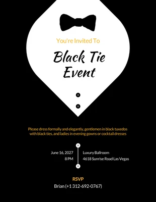 Free  Template: Invitación simple y elegante de corbata negra