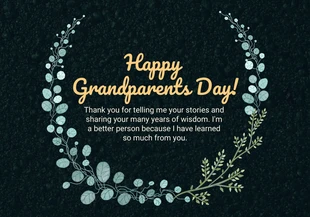 Free  Template: Black Texture Floral Happy Grandparents Day Card