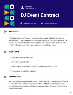 Free  Template: Modello di contratto per evento DJ