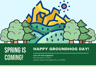 Baby Blue And Green Modern Illustration Happy Groundhog Day Card