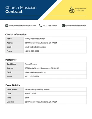 business  Template: Church Musician Contract Template Free