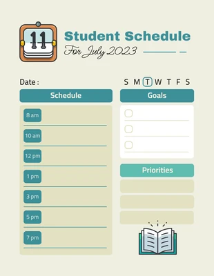 Free  Template: Modèle d'emploi du temps simple pour les étudiants, vert clair, couleur pastel