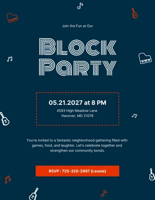 Dark Navy Blue Block Party Invitation