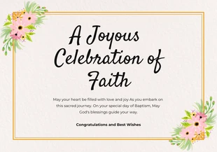 Free  Template: Cartão de batismo floral creme