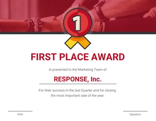 Free  Template: Red First Place Award Certificate