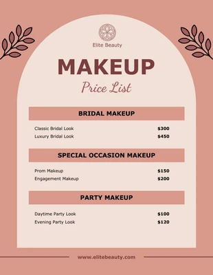 Free  Template: Make-up-Preislistenvorlage