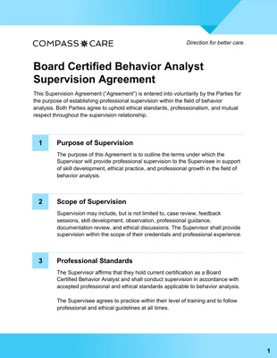 premium interactive Template: Plantilla de contrato de supervisión de BCBA.