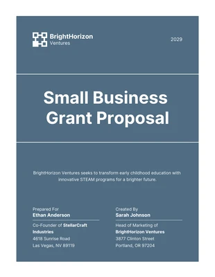 Free  Template: Propuesta de subvención minimalista azul gris para pequeñas empresas