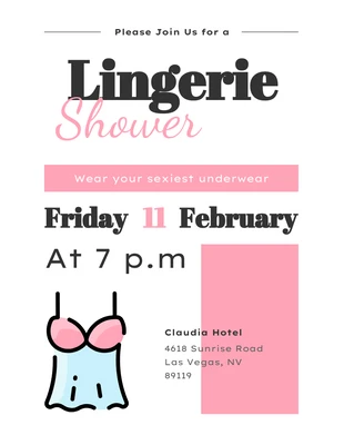 Free  Template: Convites de lingerie rosa simples e macios e limpos