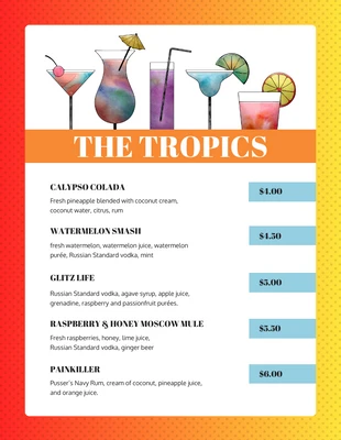 Free  Template: Tropical Gradient Cocktail Menu