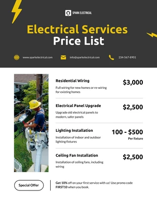 Free  Template: Modèle de liste de prix des services électriques