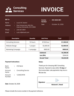 Free  Template: Modern Brown and White Service Invoice