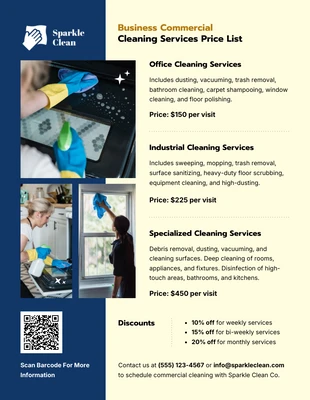 Free  Template: Business Commercial Cleaning Services Price List Template