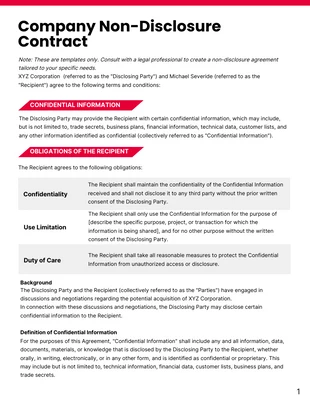 Free  Template: Red Modern Non-Disclosure Agreement Contract