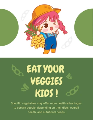 Free  Template: Illustration mignonne verte manger des légumes Poster