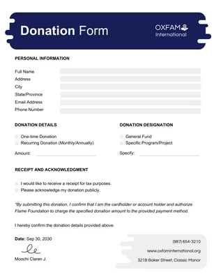 premium  Template: Blue and White Simple Donation Form