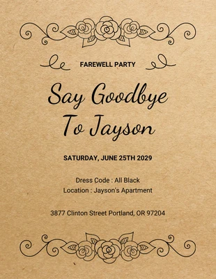 Free  Template: Gold And Black Vintage Classic Goodbye Farewell Party Invitation