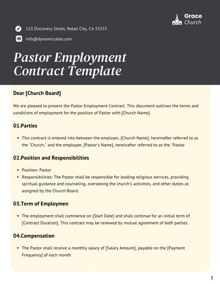 Free  Template: Pastor Employment Contract Template