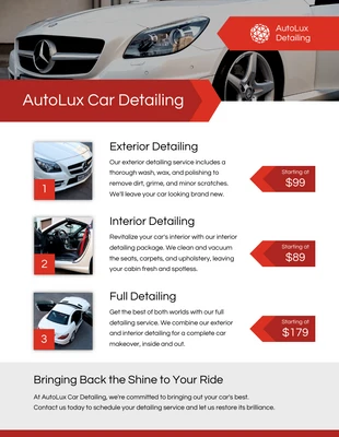 business  Template: Simple Red Car Detailing Price Lists
