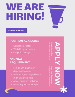 Free  Template: Poster di reclutamento minimalista viola e grigio
