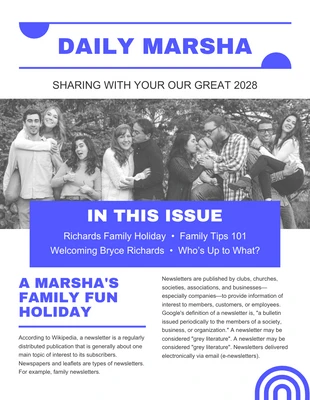 White And Blue Simple Family Newsletter