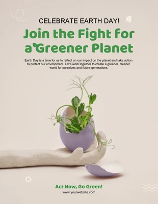 Free  Template: ملصق حملة يوم الأرض باللونين البيج والأخضر