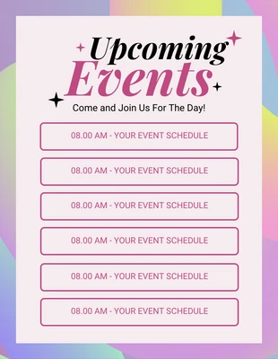 Free  Template: Pastel Colorful Modern Upcoming Events Schedule Template (Modèle de calendrier des événements à venir)