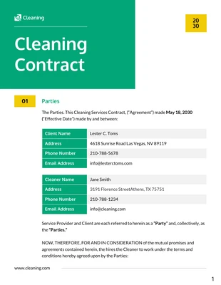 Free  Template: Cleaning Contract Template