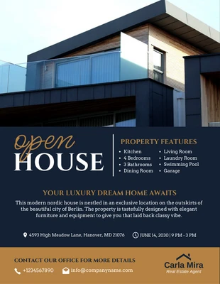 Free  Template: Dark Blue Luxury Open House Flyer