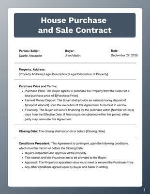 Free  Template: Blue Navy and White Purchase and Sale Agreement Contracts